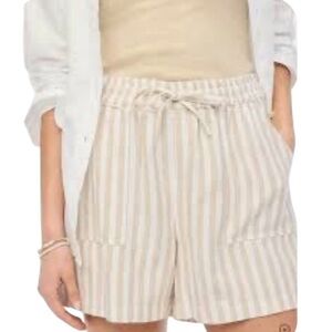 J Crew Striped Linen Blend Shorts Size M Natural Beach Cruise Coastal Lagenlook